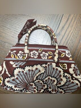 Vera Bradley Brown Cream Blue Floral Cosmetic Bag